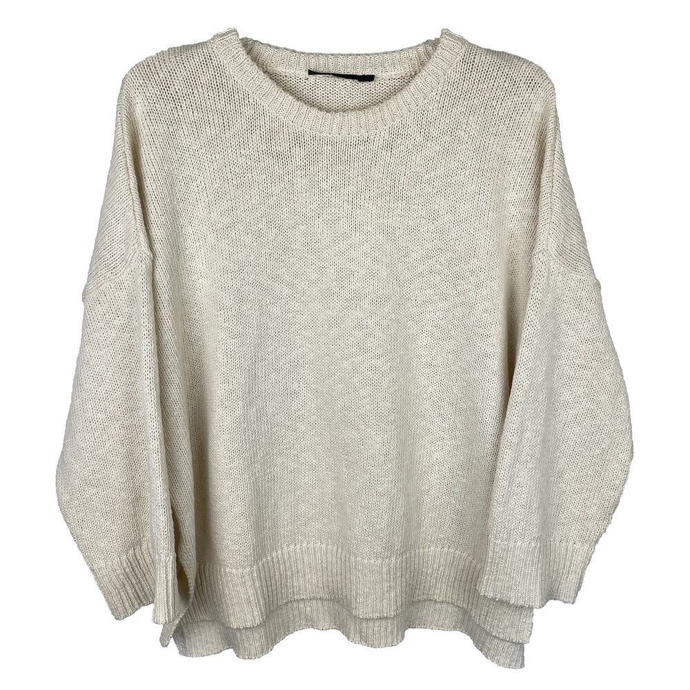 Jenni Kayne Cream Linen Cotton Crew Neck Sweater